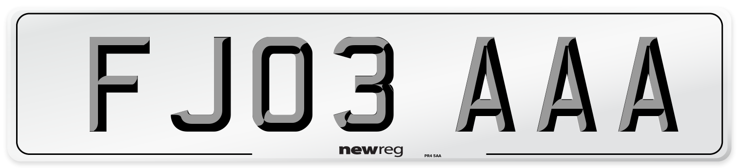 FJ03 AAA Number Plate from New Reg